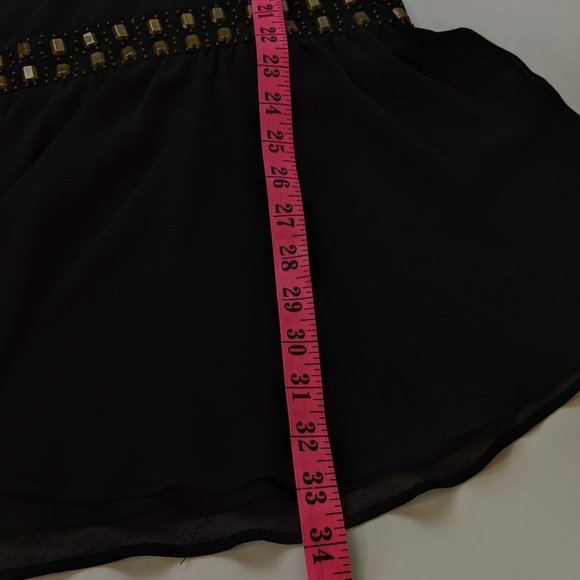 Forever 21 studded black chiffon dress sleeveless and flare prom cocktail dress - Picture 14 of 15